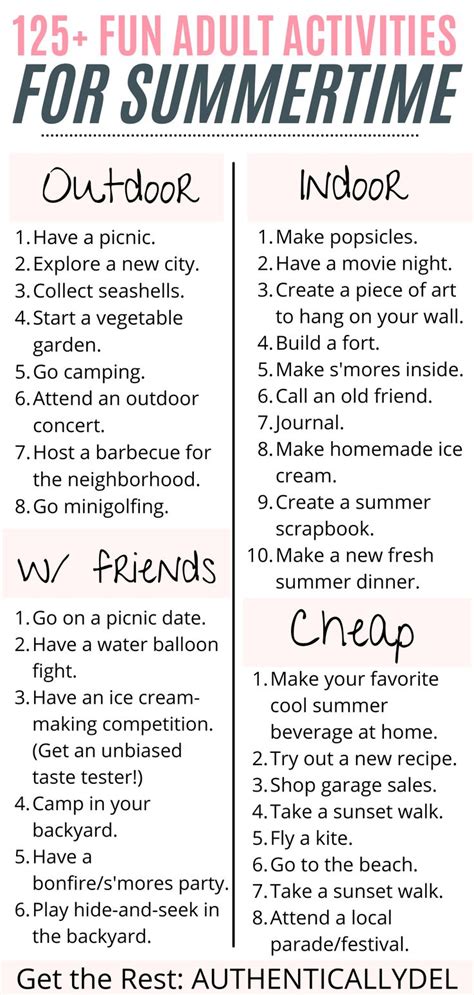 127 Fun Summer Activities for Adults | Fun summer activities, Summer fun list, Summer activities