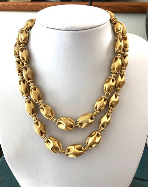 Vintage Monet Signed Double Strand Gold Tone Necklace Gem