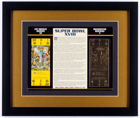 Commemorative Super Bowl XVIII 16x19 Custom Framed Score Card Display with 22kt Gold Ticket ...