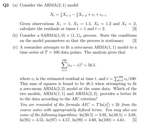 Solved Q3 A Consider The ARMA 2 1 Model X X 1 X4 2 Chegg