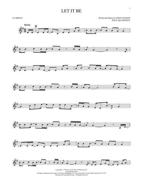 Let It Be Clarinet Solo Print Sheet Music Now