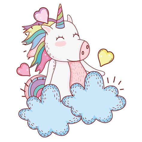 Licorne Dans Les Nuages Vecteur Premium