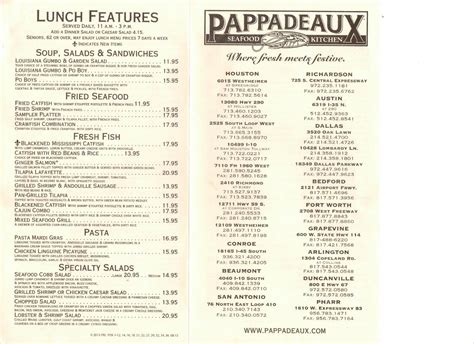 Lunch Menu Pappadeaux A Comprehensive Guide To Seafood Delights