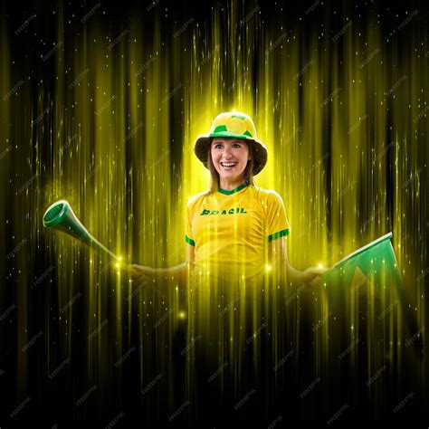 Premium Photo | Brazilian woman fan celebrating