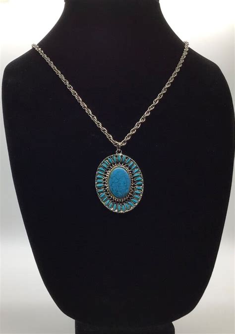 Vintage Silver Tone Faux Turquoise Gem