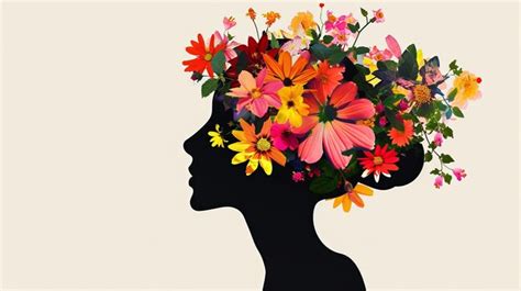 Premium Photo Womans Head Adorned With Colorful Flowers In Unique And