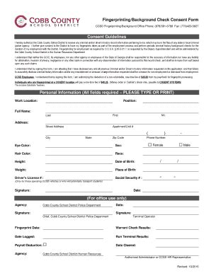 Fingerprinting Background Check Consent Form Cobbk Fill And Sign