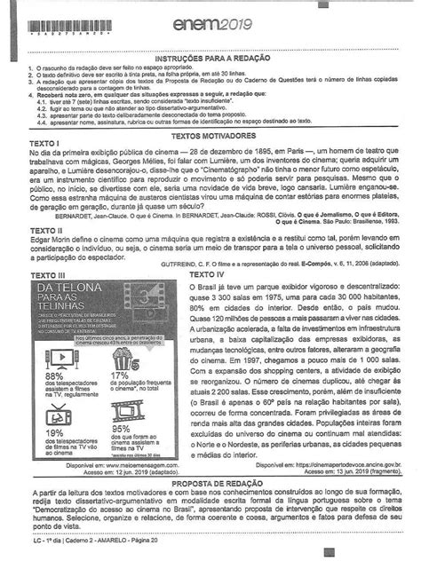 Redações Enem Nota 1000 de 2019 Democratização do acesso ao cinema no