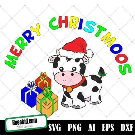 Merry Christmoos Svg, Cute Cow Christmas Svg, Christmas Gift, Christmas ...