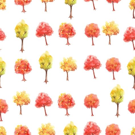 Patrón de bosque árbol otoño floral acuarela Vector Gratis