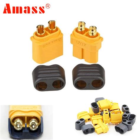 50 Pair Amass Xt60 Plug Connector With Sheath Housing Male And Female For Rc Lipo Battery Fpv