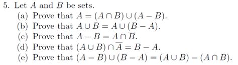 Solved 5 Let A And B Be Sets A Prove That A Anb U A