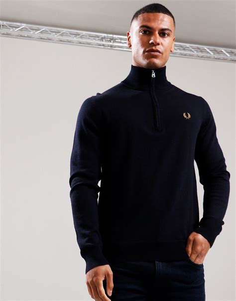 Fred Perry Classic Half Zip Jumper Navy Terraces Menswear