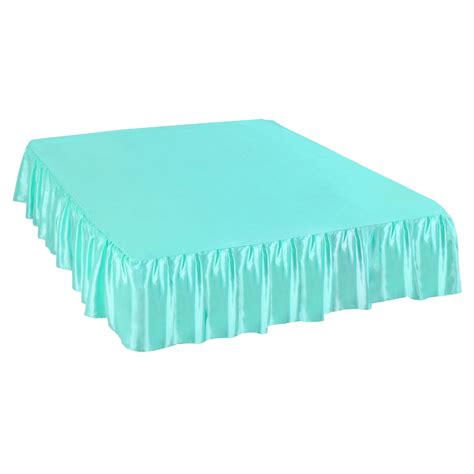 Piccocasa Bed Skirt Satin Silk Wrap Around Dust Ruffle 18 Drop Cyan