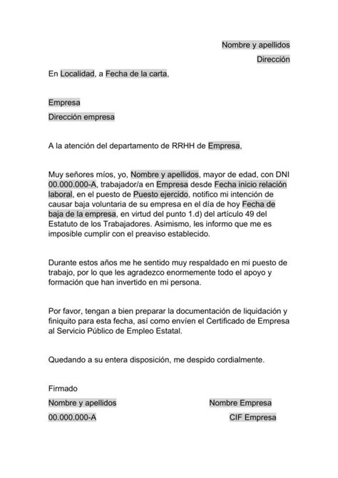 Modelo De Carta Para La Baja Laboral Voluntaria Que Es Y Como