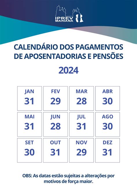 Calendário de Pagamentos 2024 Instituto de Previdência de Mariana