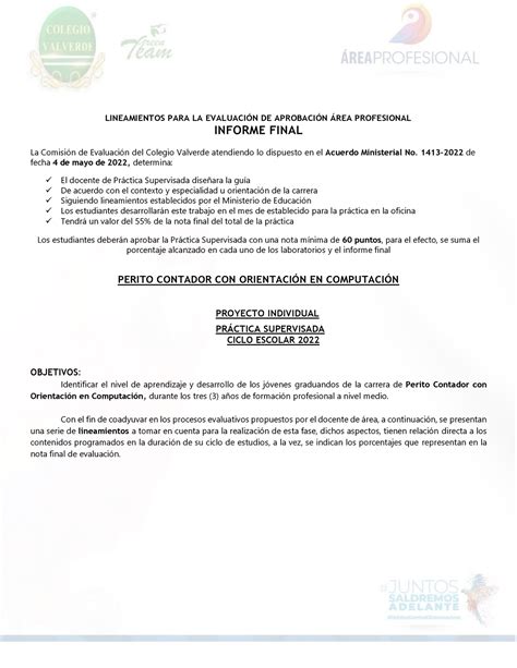 Area Profesional Contadores Lineamientos Para La Evaluacin De