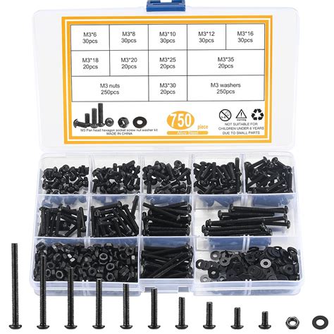 Set Di Viti M3 750 Pcs Bulloni A Testa Esagonale Incassata E Rondelle