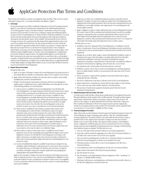 Applecare Protection Plan Terms And Conditions