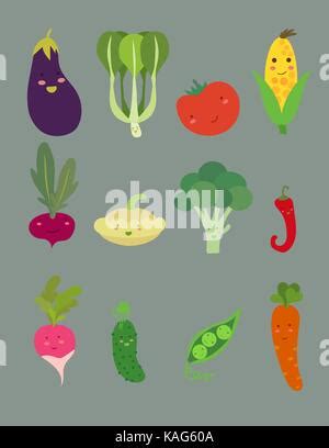 Set Of Funny Vegetables With Eyes On White Background Cartoon Funny