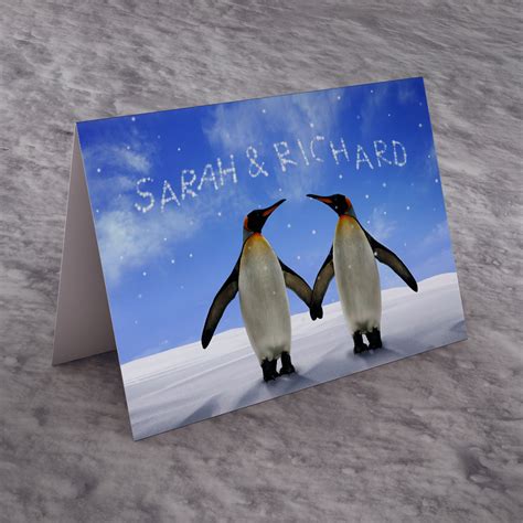 Personalised Christmas Card Loving Penguins Uk