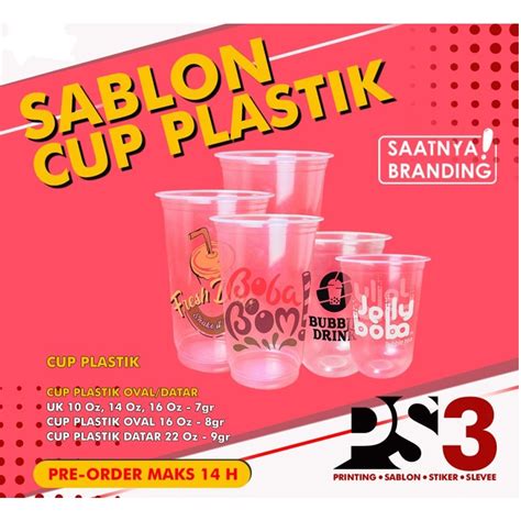 Jual Custom Gelas Plastik Pcs Sablon Gelas Datar Oval Oz