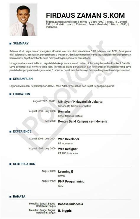 Tampilan Contoh Resume Lamaran Kerja Bahasa Indonesia Kreatif Deh Guna