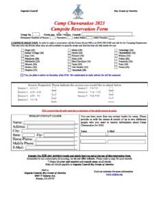 Camp Reservation Form Sequoia Council Boy Scouts Of America