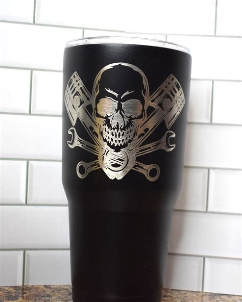 Tumbler 30 Oz Laser Skull Wrenches And Pistons Simply Shady Designs