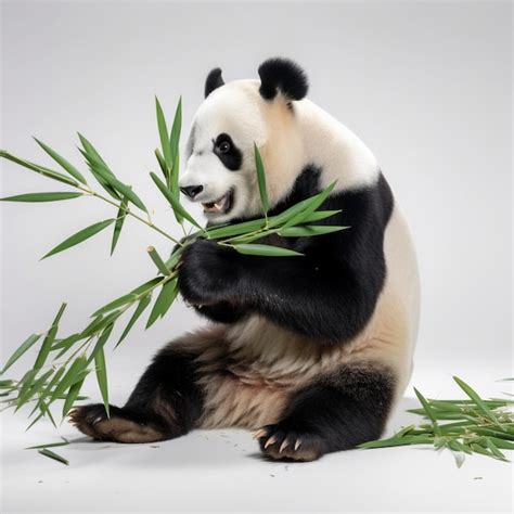 Un oso panda está sentado y comiendo bambú. | Foto Premium