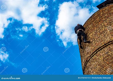 Man On Top Of A Water Tower Stock Image Image Of Fearless High