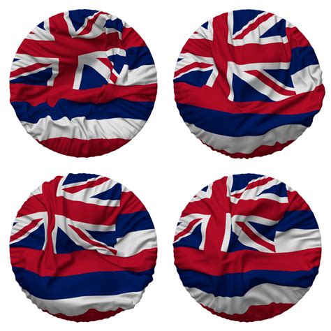 State Of Hawaii Flag In Round Shape Isolated With Four Different Waving Style Bump Texture 3d