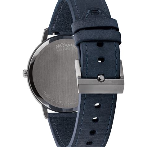 Movado Face Grey Stainless Steel Watch With Navy Leather Strap