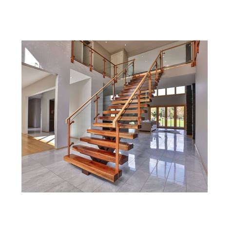 Prima Indoor Wooden Staircase Glass Stainless Steel Straight Staircase