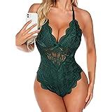 EVELIFE Women Sexy Lingerie Lace One Piece Teddy Deep V Bodysuit Snap