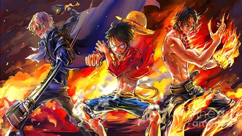 One Piece Monkey D. Luffy, Portgas D. Ace, Sabo and Flame Drawing by Nguyen Linh - Pixels