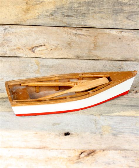 Vintage Red & White Wooden Canoe Decor