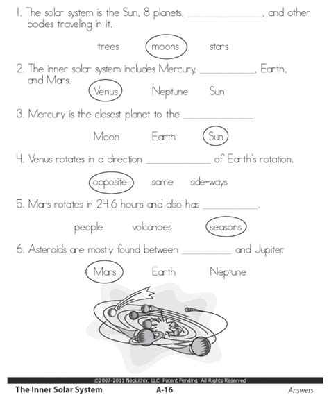 Sample 6th Grade Science Inner And Outer Solar System Worksheets Library