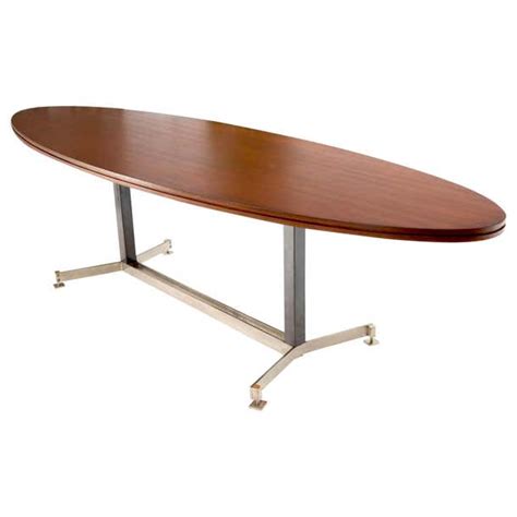 Extra Long Oval Dark Walnut Dining Conference Table On Stainless Chrome