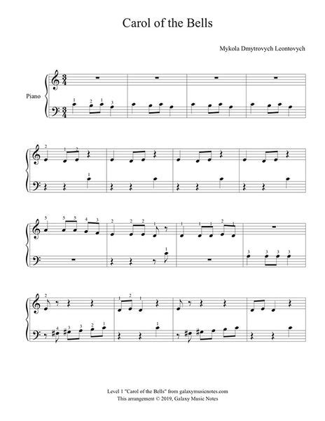 Carol Of The Bells Beginners Christmas Piano Solo Sheet Music