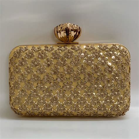 Gold Color Raw Silk Fabric Clutches 1618297