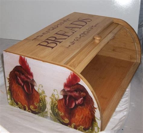 Rooster Heads Bread Box Bamboo Wood Country Farm Kitchen Roll Etsy