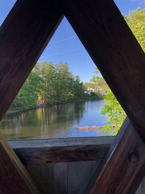 Upstream view from Henniker Covered Bridge in Henniker, New Hampshire ...