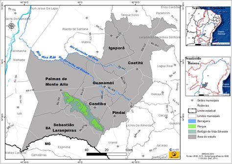 Localização dos municípios de Guanambi e municipalidades limítrofes