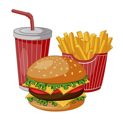 Premium Vector Fast Food Set With Burger French Fries And Glass Of