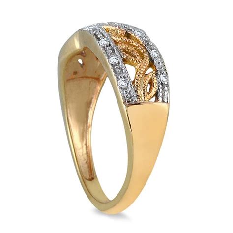 Yellow Gold Plated Diamond Antique Ring In 925 Sterling Silver Rgf51086