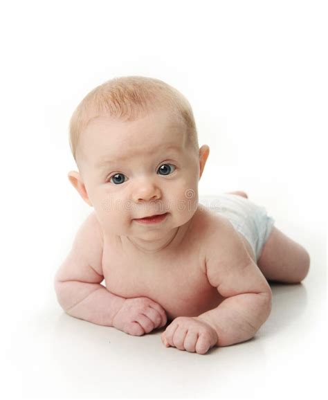 Baby Lying On Belly Stock Photo Image Of Blue Lying