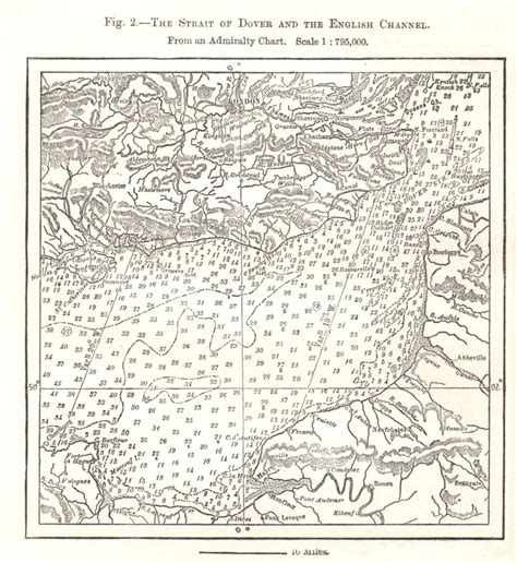 Dover Strait & English Channel from Admiralty Chart. Soundings. Sketch ...