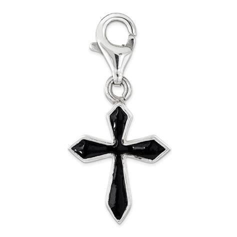 Sterling Silver Black Enameled Cross With Lobster Clasp Charm Silver