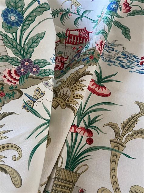 Designer Asian Toile Fabric Remnant 53 W X 3525l Etsy